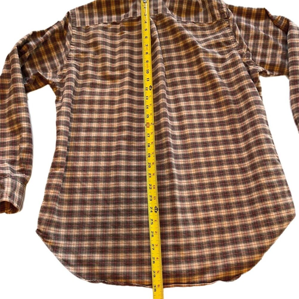 Ralph Lauren Classic Fit Plaid Button Down Shirt Large Pony Logo Tan Green Red - Picture 9 of 11